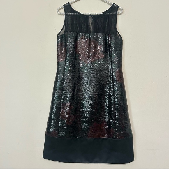 Kay Unger Black Floral Sequin Illusion Shift Dress SIZE 6 - Picture 2 of 6